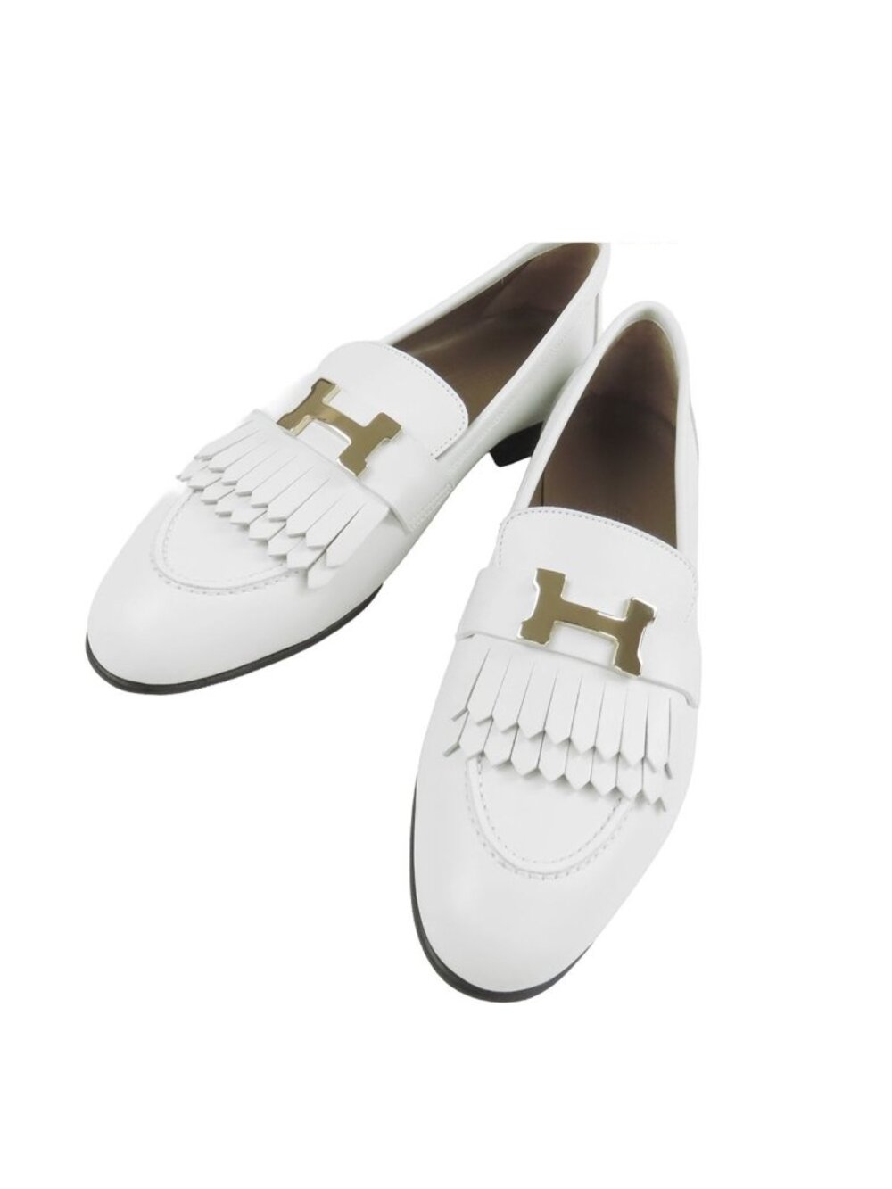 Hermes Moccasins Royal White Gold Calf H-back Loafers Shoes